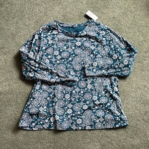 J. Jill Teal Long-Sleeve Floral Medallion Tee